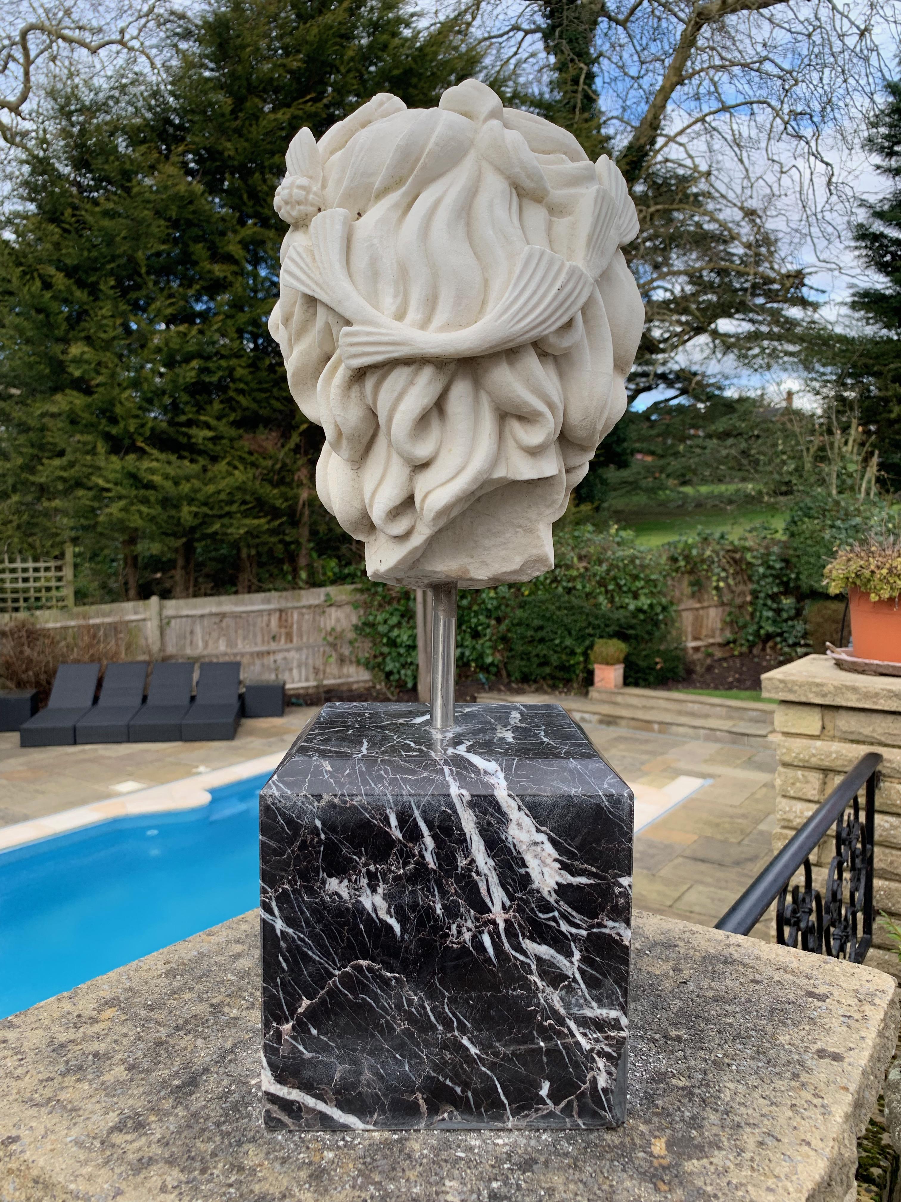 Carved 20th Century Marble Bust , Sculpture of the Roman God of The Water Neptune For Sale