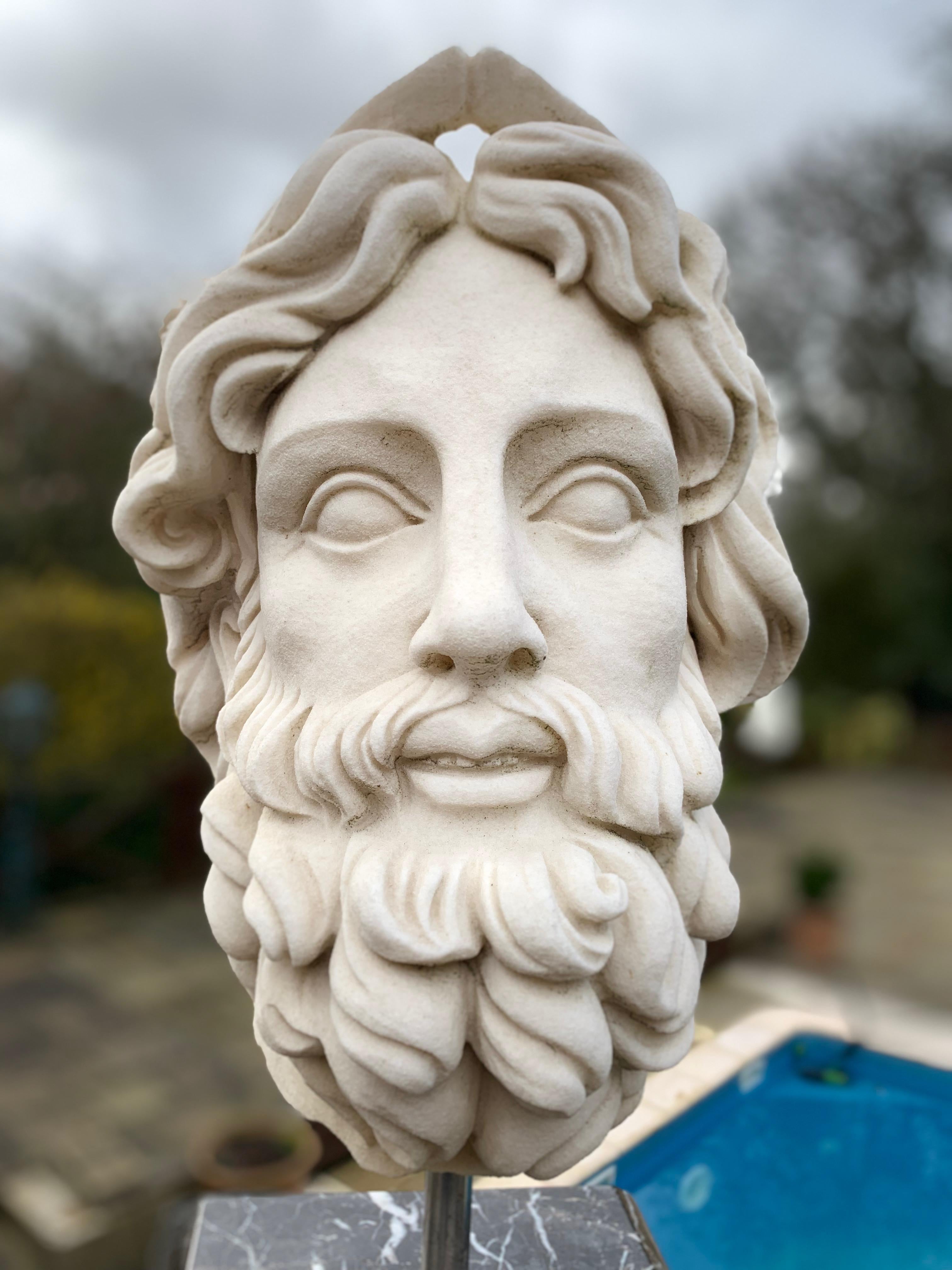 20th Century Marble Bust , Sculpture of the Roman God of The Water Neptune For Sale 1