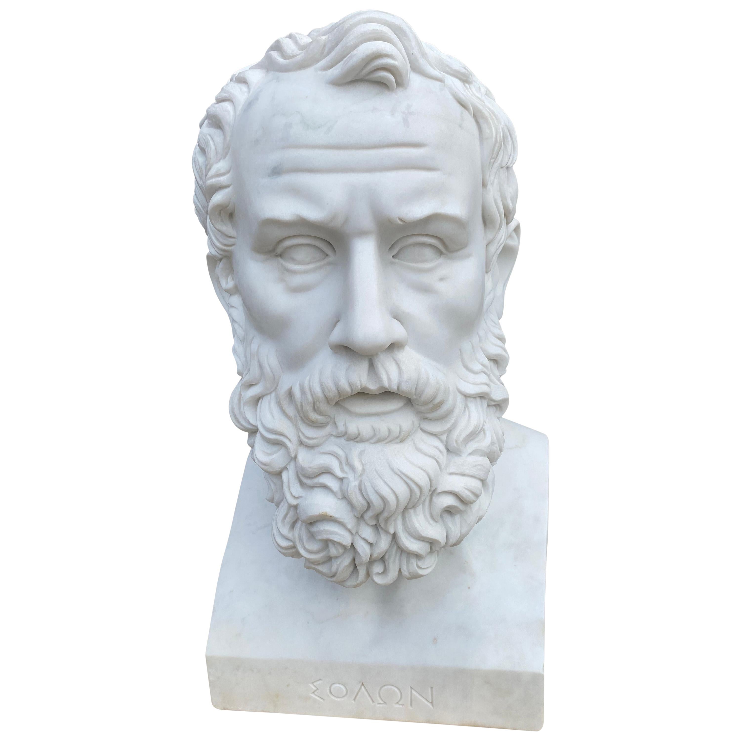 20th Century Marble Bust of Solon Greek Lawmaker, Statesman and Poet For Sale