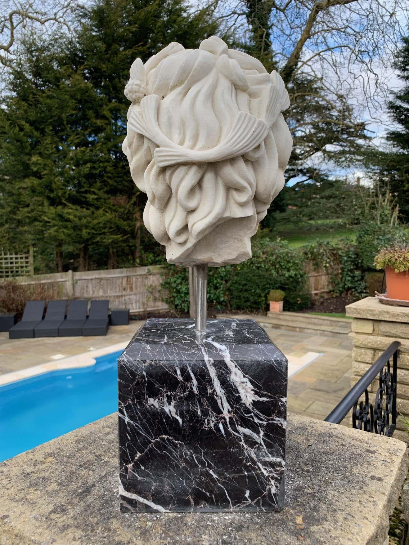 Italian 20th Century Marble Bust, Sculpture of the Roman God of the Water Neptune For Sale