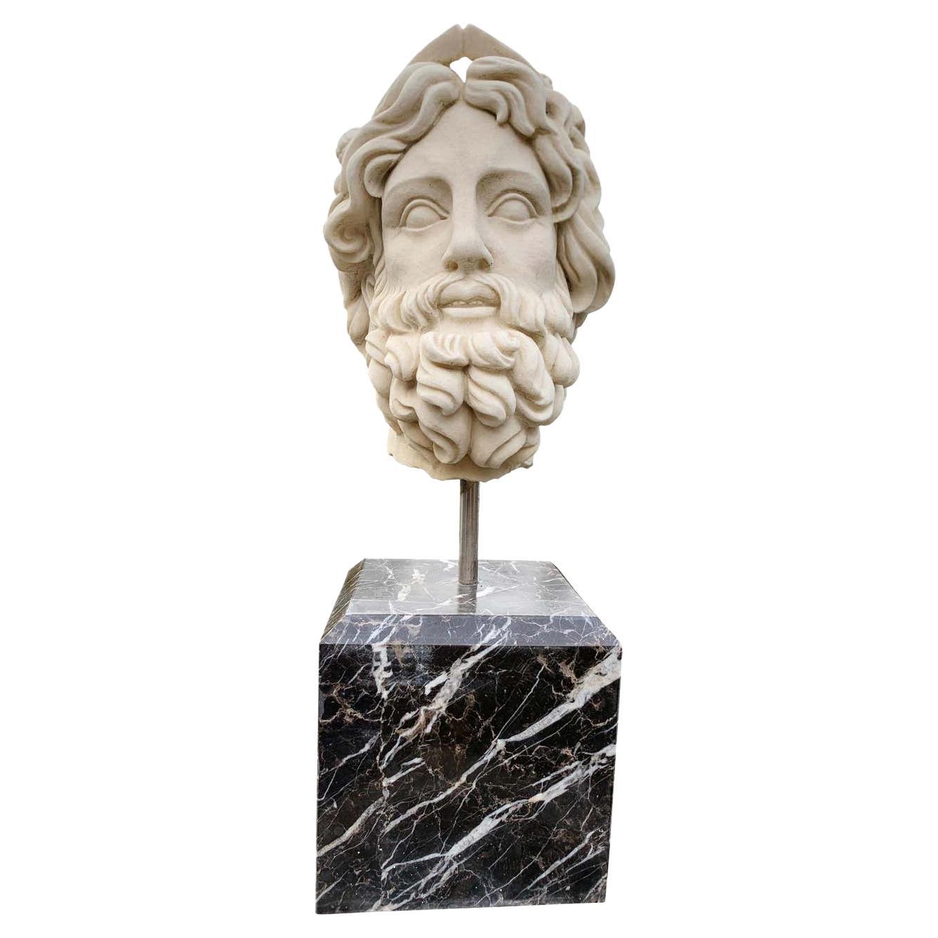 20th Century Marble Bust, Sculpture of the Roman God of the Water Neptune For Sale