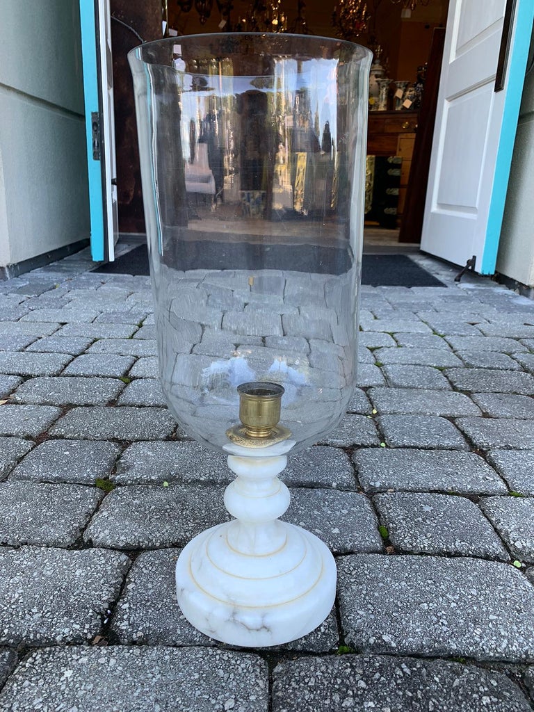 20th Century Marble Candlestick with Glass Hurricane Shade at 1stdibs