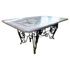20th Century Marble Center Table with Iron Base