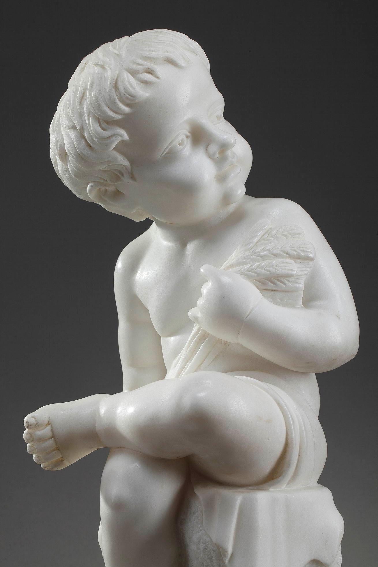 French 20th Century Marble Figure, Putto with Springs of Wheat For Sale