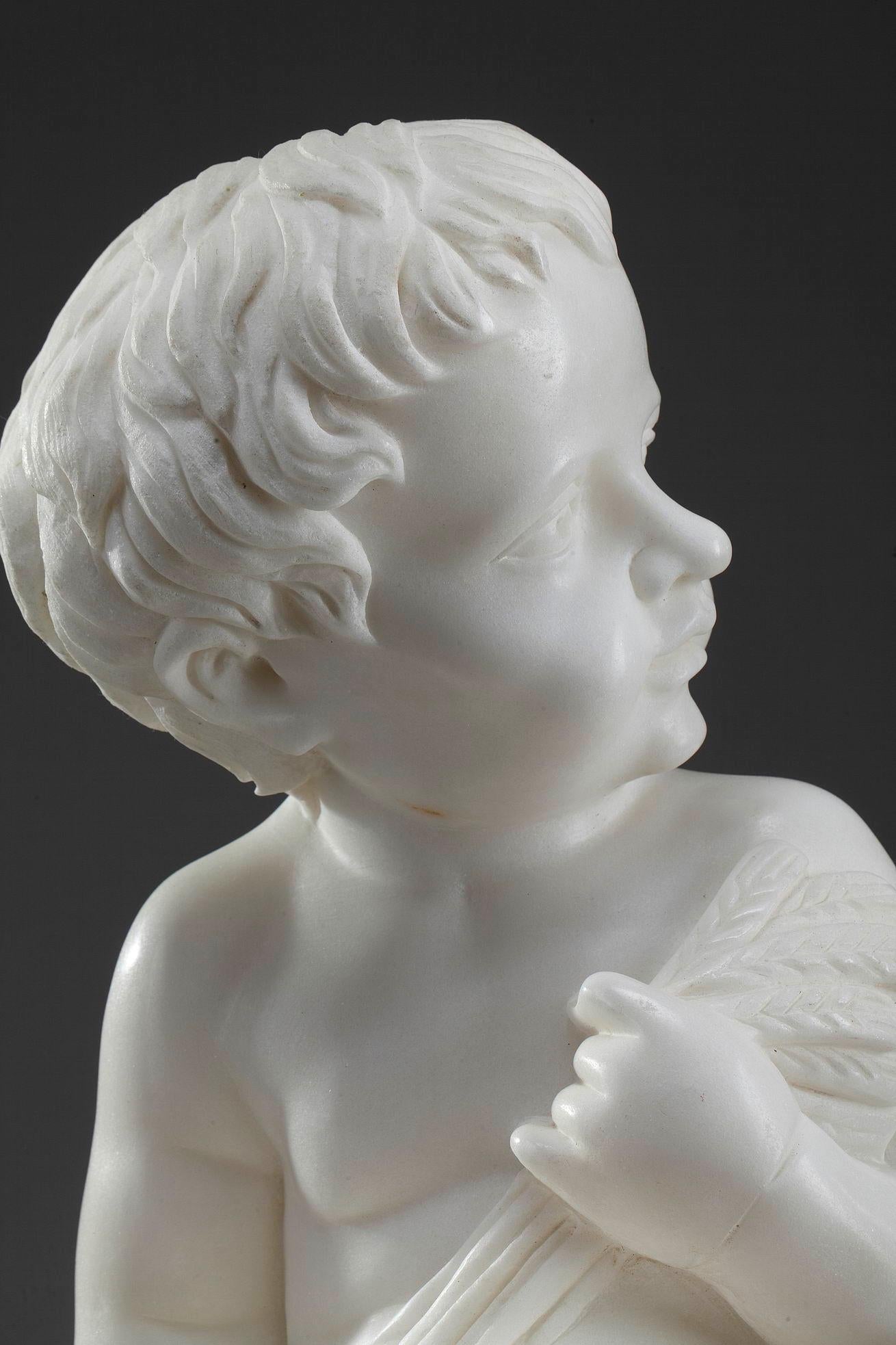 20th Century Marble Figure, Putto with Springs of Wheat In Good Condition For Sale In Paris, FR
