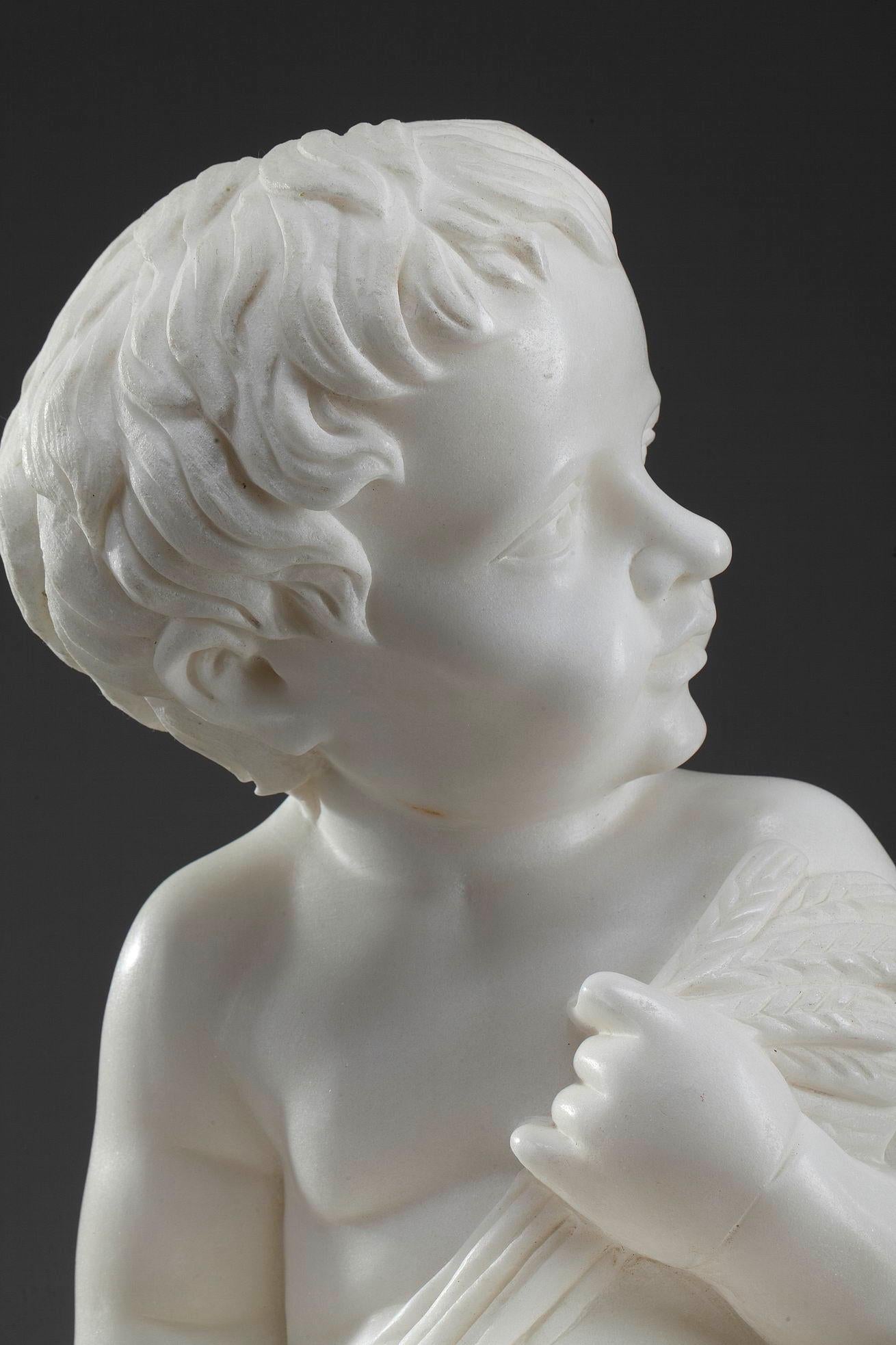 Figura in marmo del XX secolo, Putto con molle di grano In condizioni buone in vendita a Paris, FR