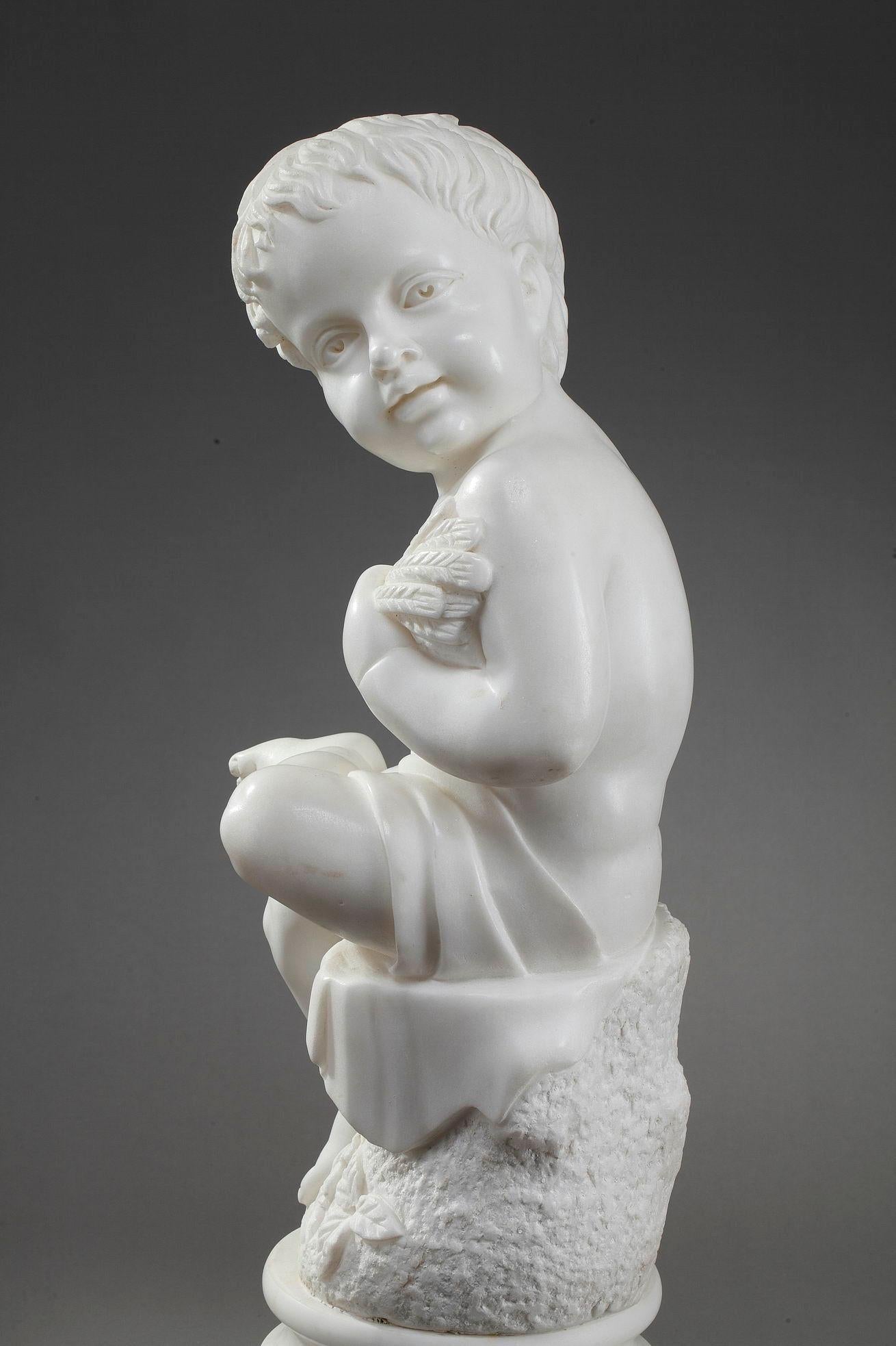 Marmo Figura in marmo del XX secolo, Putto con molle di grano in vendita