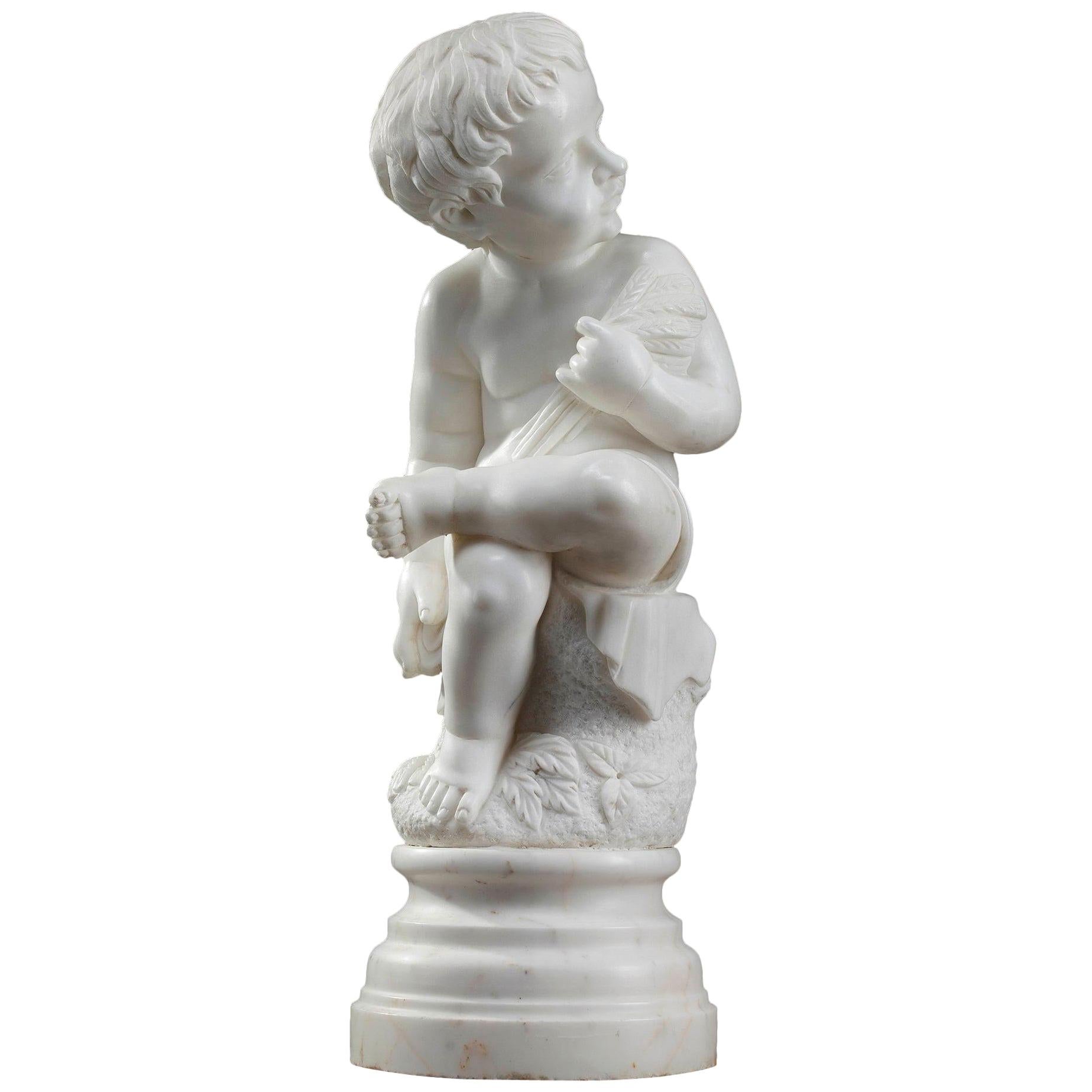 20th Century Marble Figure, Putto with Springs of Wheat