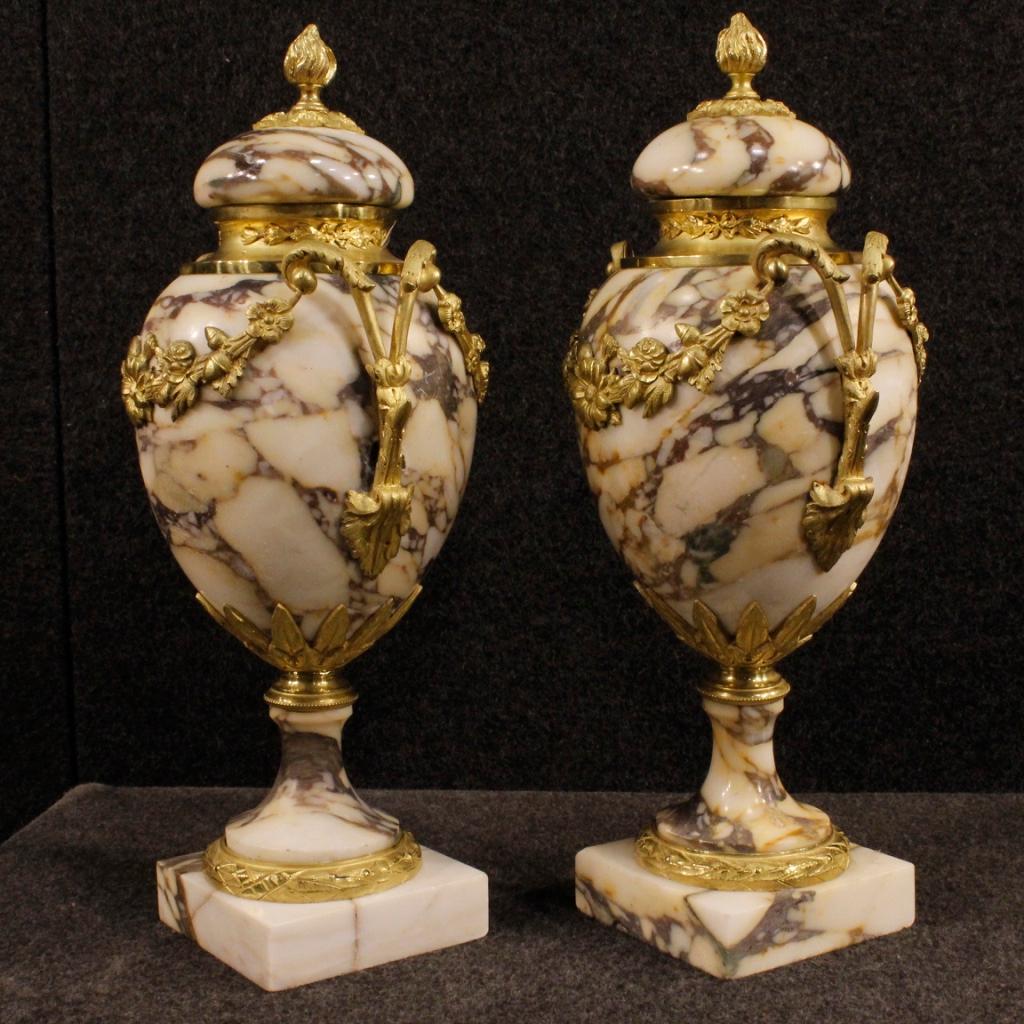 20th Century Marble, Gilt Bronze and Brass French Pair of Vases, 1950 7