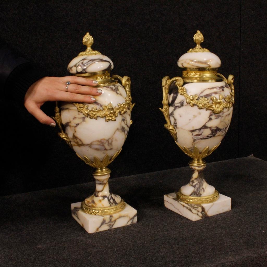 20th Century Marble, Gilt Bronze and Brass French Pair of Vases, 1950 8