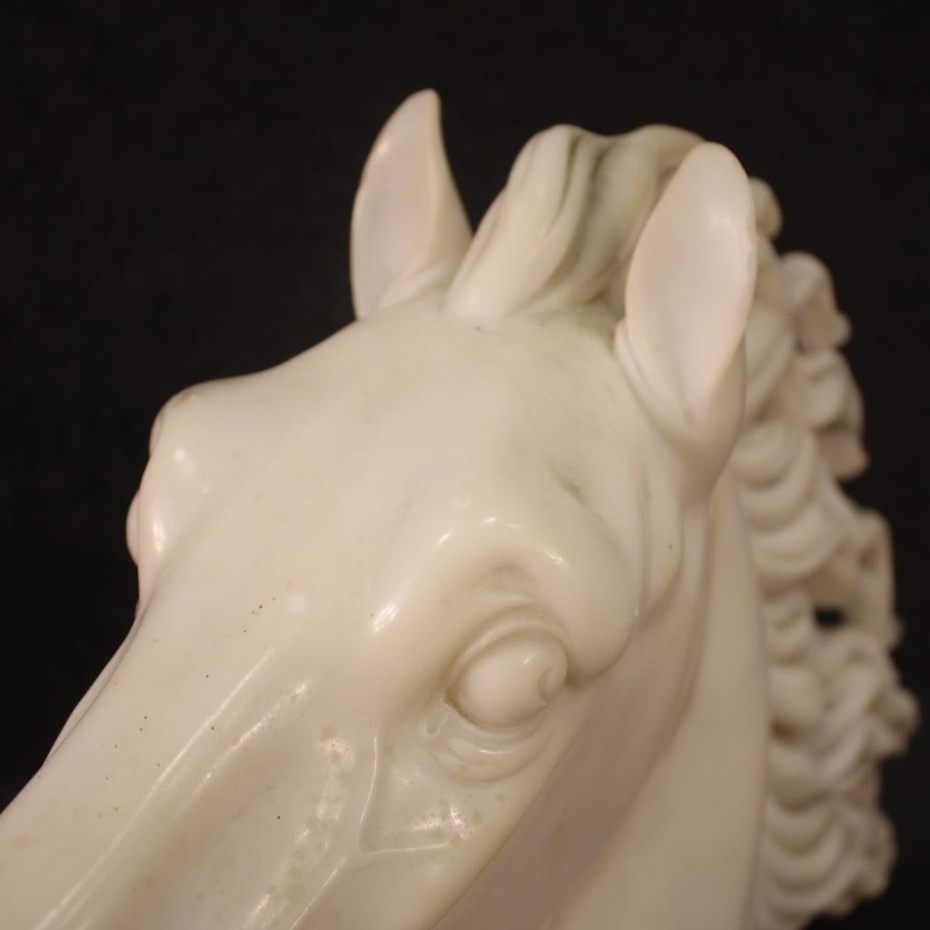 20th Century Marble Italian Head of Horse Sculpture, 1940 For Sale 4