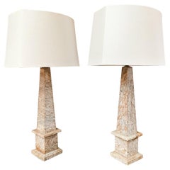 20th Century Marble Obelisk Table Lamps - a Pair