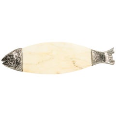 20. Jahrhundert Marmor Zinn Fisch Lachs servieren Schneidebrett Platte Tablett