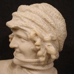 20th Century Marble Signed Italian Girl Half Bust Sculpture, 1930s