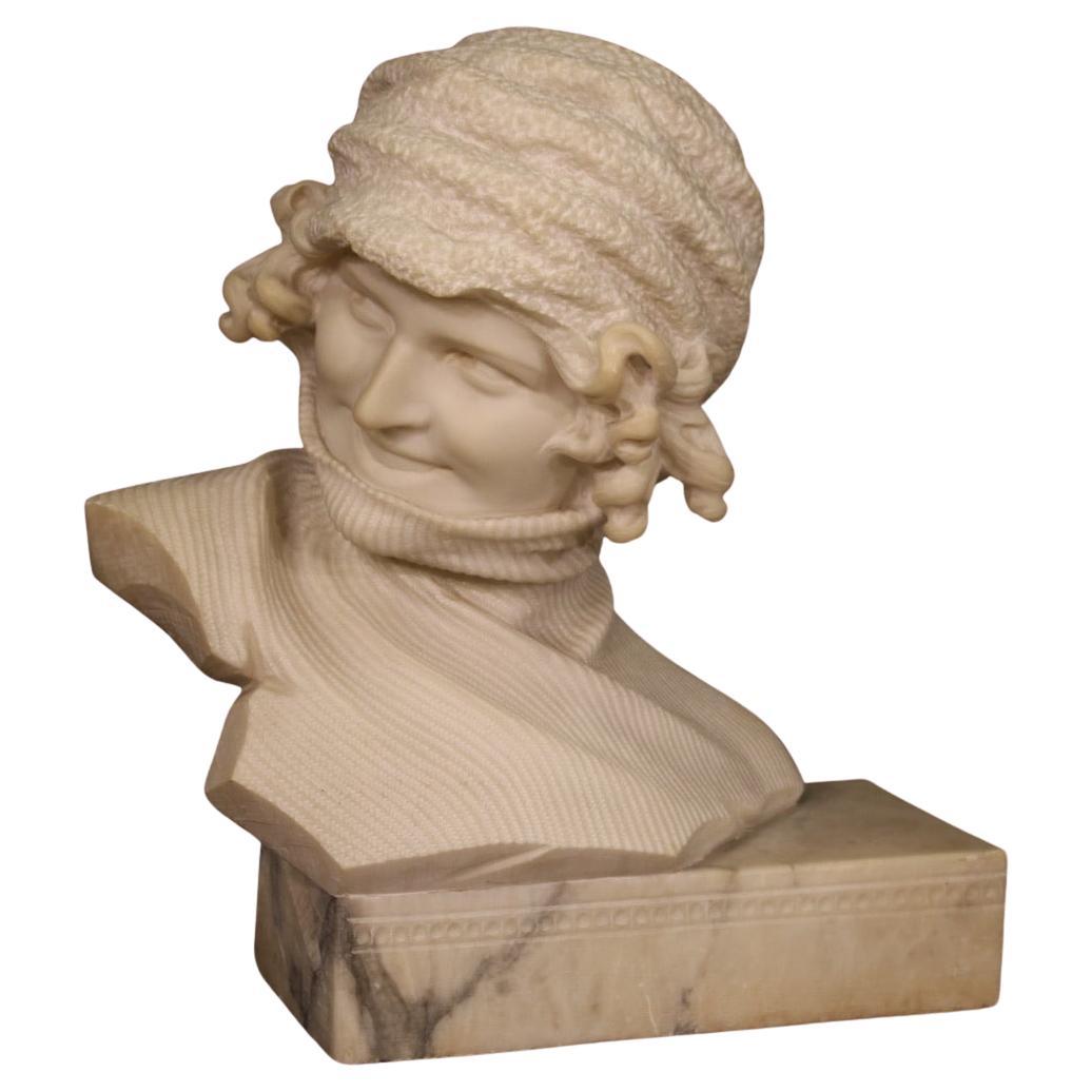 sculpture en marbre signée du 20e siècle, fille italienne en demi-buste, 1930