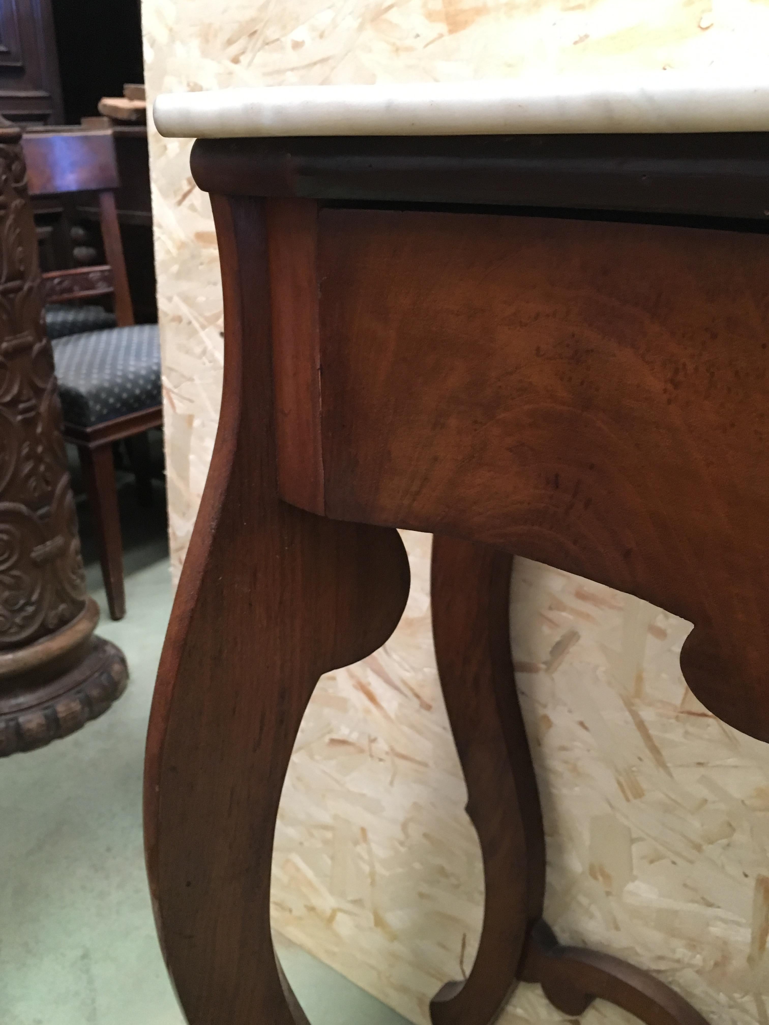 20th Century Marble Top Walnut Console Table with Drawer For Sale 1