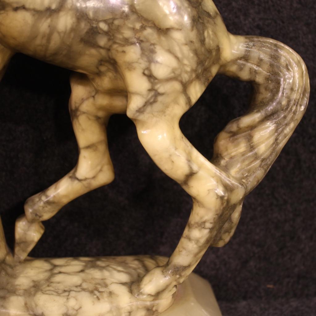20th Century Marble with Alabaster Base Italian Prancing Horse Sculpture, 1960 2