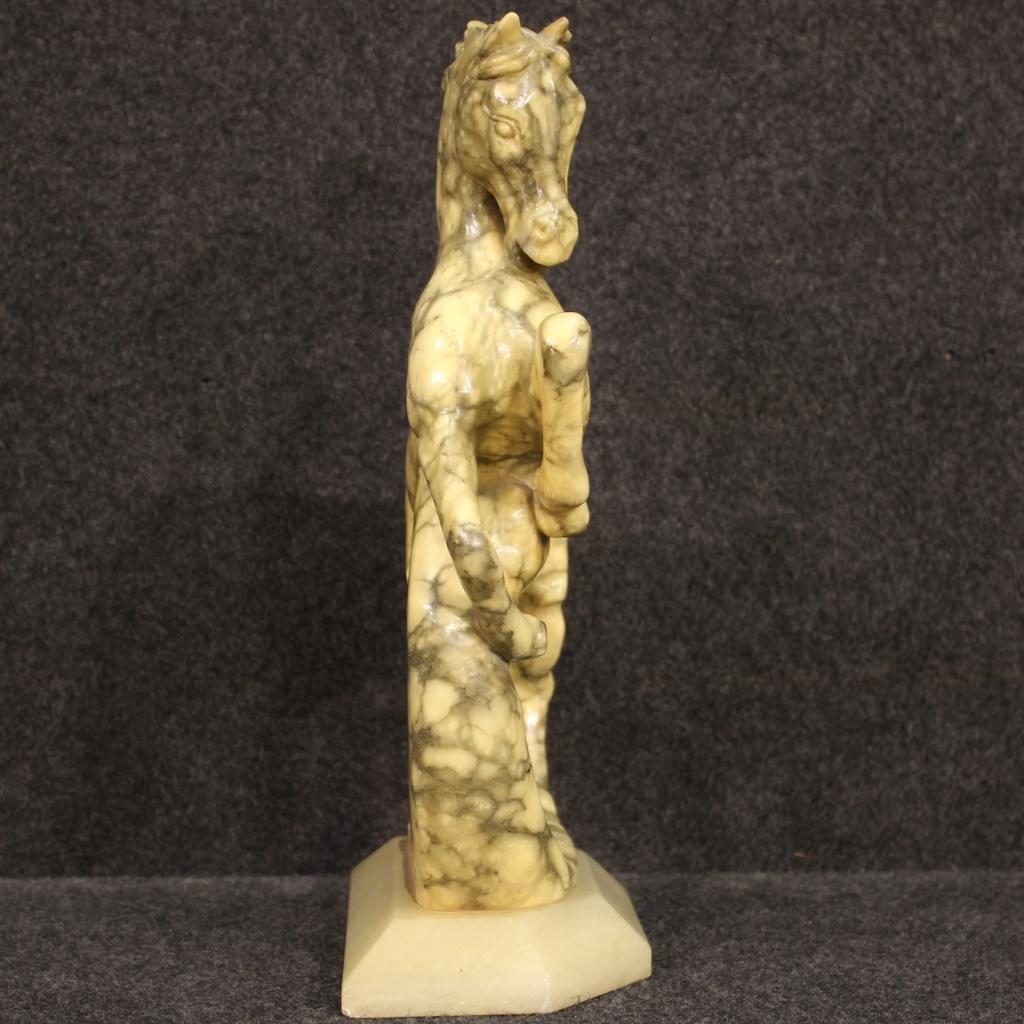 20th Century Marble with Alabaster Base Italian Prancing Horse Sculpture, 1960 3