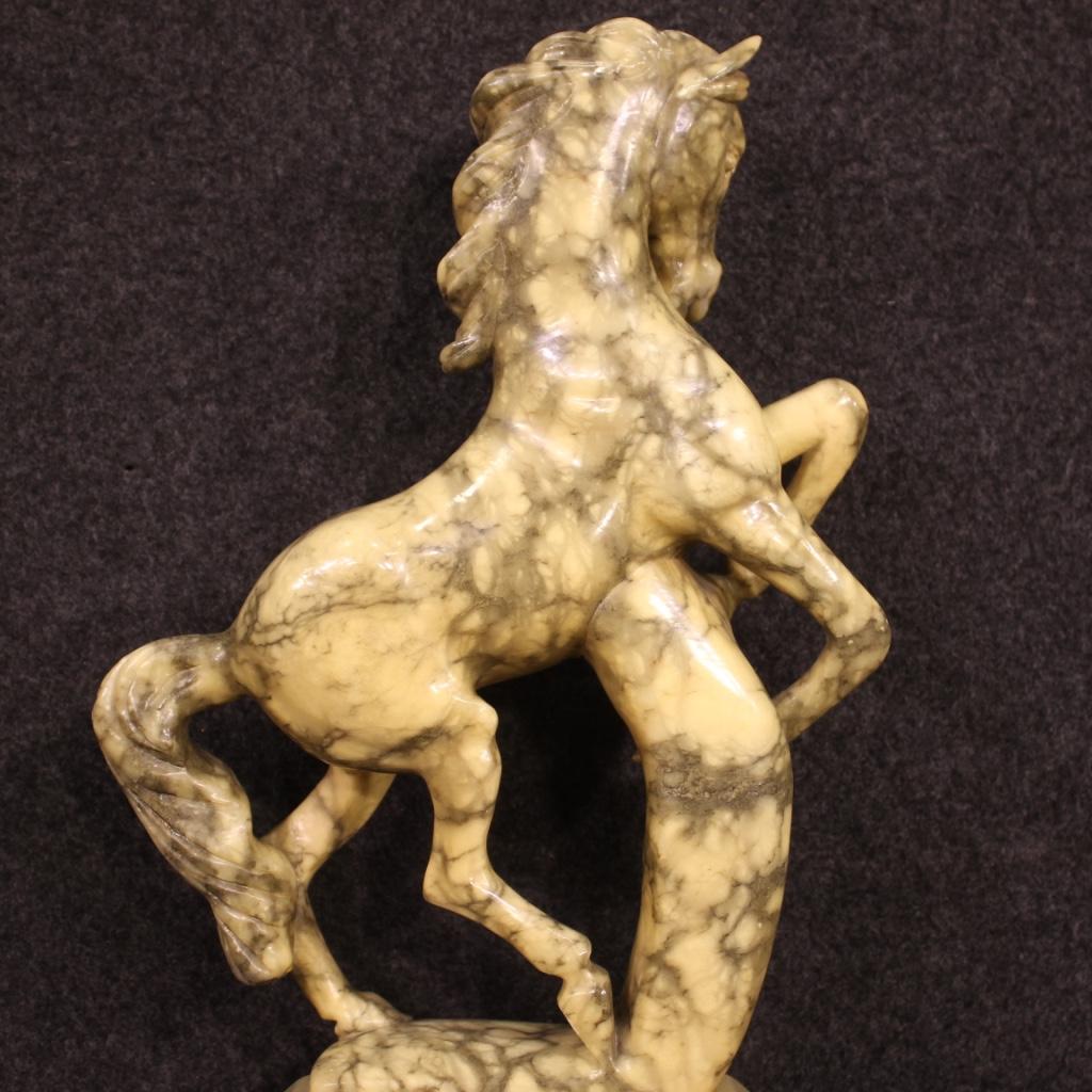 20th Century Marble with Alabaster Base Italian Prancing Horse Sculpture, 1960 4