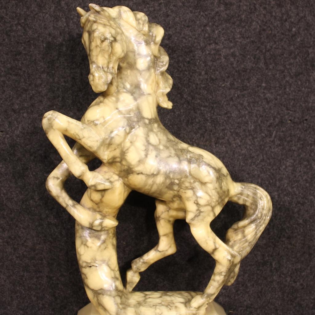 20th Century Marble with Alabaster Base Italian Prancing Horse Sculpture, 1960 6