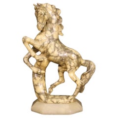 20th Century Marble with Alabaster Base Italian Prancing Horse Sculpture, 1960