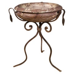 jardinera italiana de mármol con base trípode de hierro, S. XX, años 50