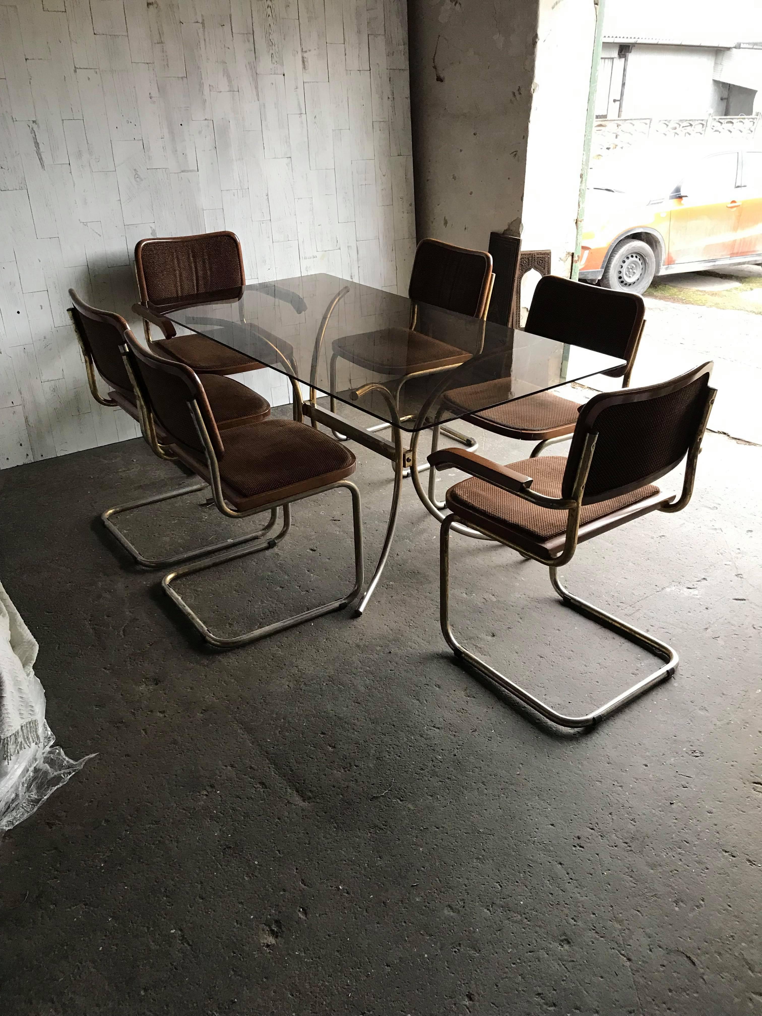 Fabric 20th Century Marcel Breuer Cesca Chairs and Table, Conference, Dinning Set For Sale