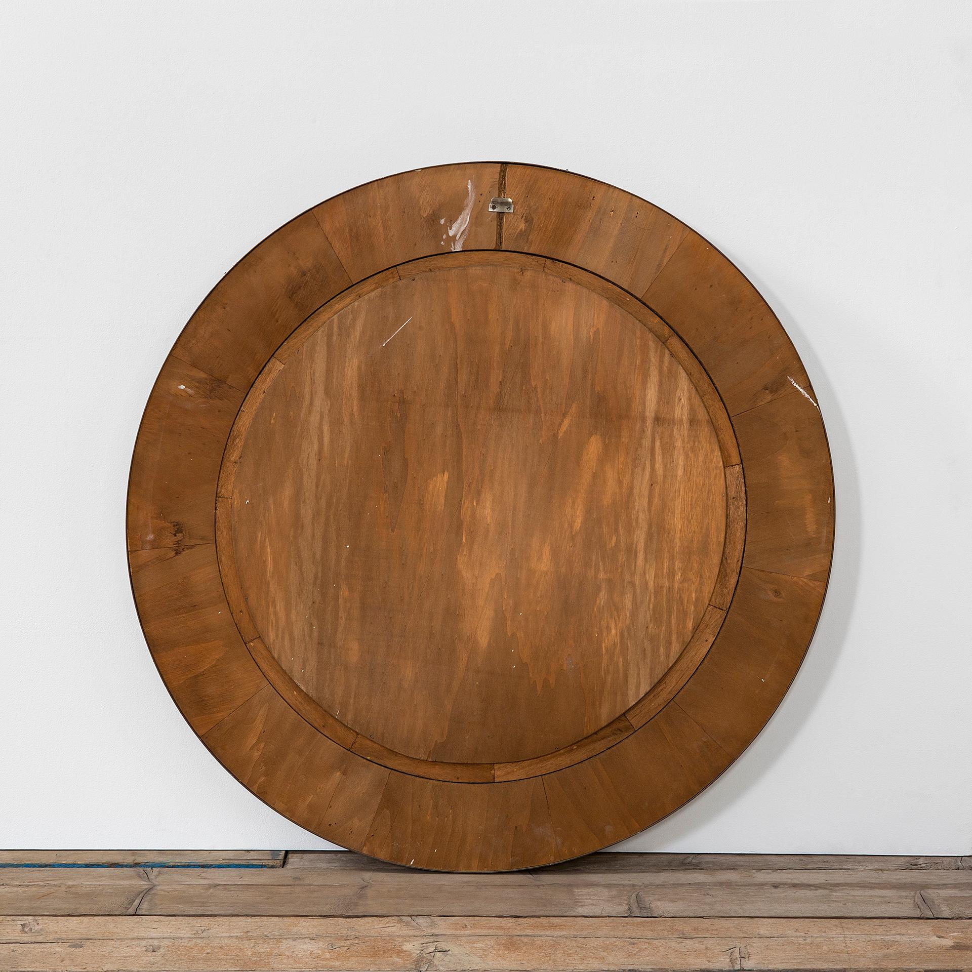Mid-20th Century 20th Century Marelli Production Wall Round Mirror with Frame in Brass and Wood For Sale