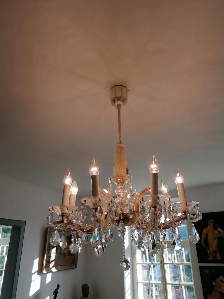 Brass 20th Century Maria Theresia Style Cut Crystal Chandelier For Sale