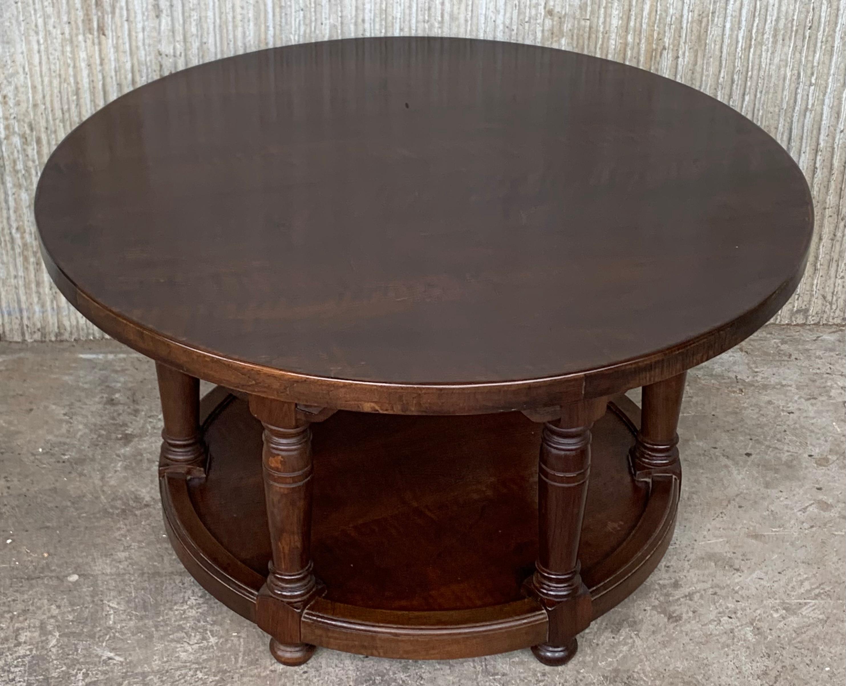 Spanish Colonial 20th Century Mariano Garcia Spanish Two Tier Round Walnut Side Table