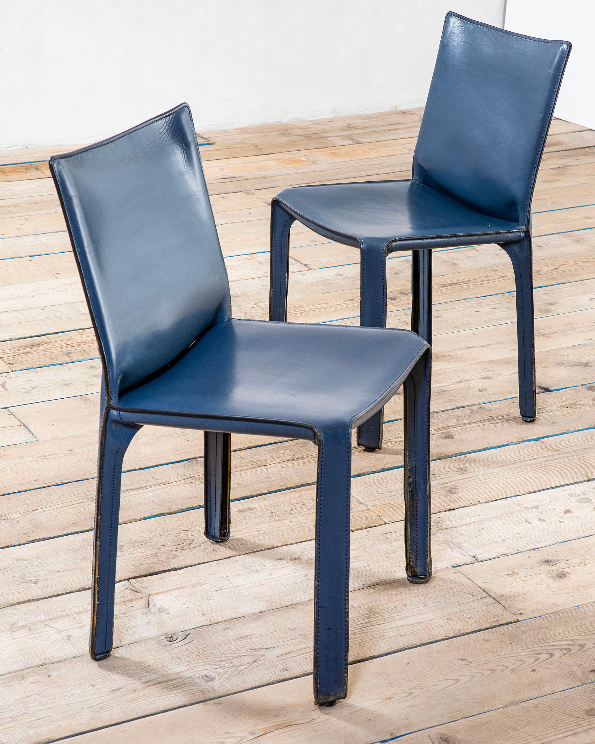 Mid-Century Modern 20th Century Mario Bellini Set of 4 Chairs mod. Cab in Blue for Cassina, 70s