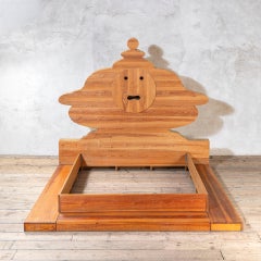 20e siècle, Mario Ceroli for Poltronova Wooden Bed mod. Bocca della Verità