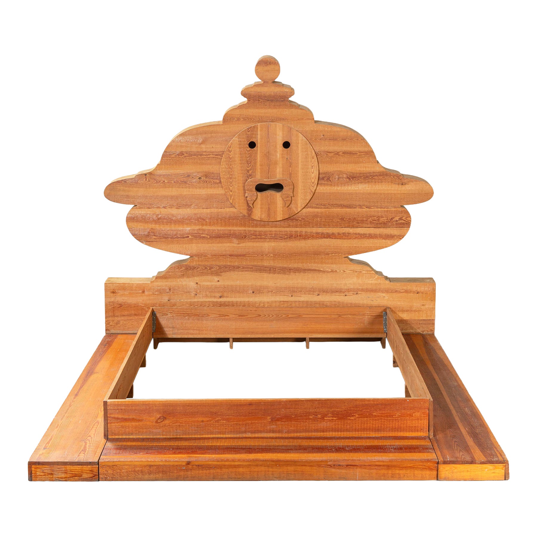 20th Century, Mario Ceroli for Poltronova Wooden Bed mod. Bocca della Verità For Sale