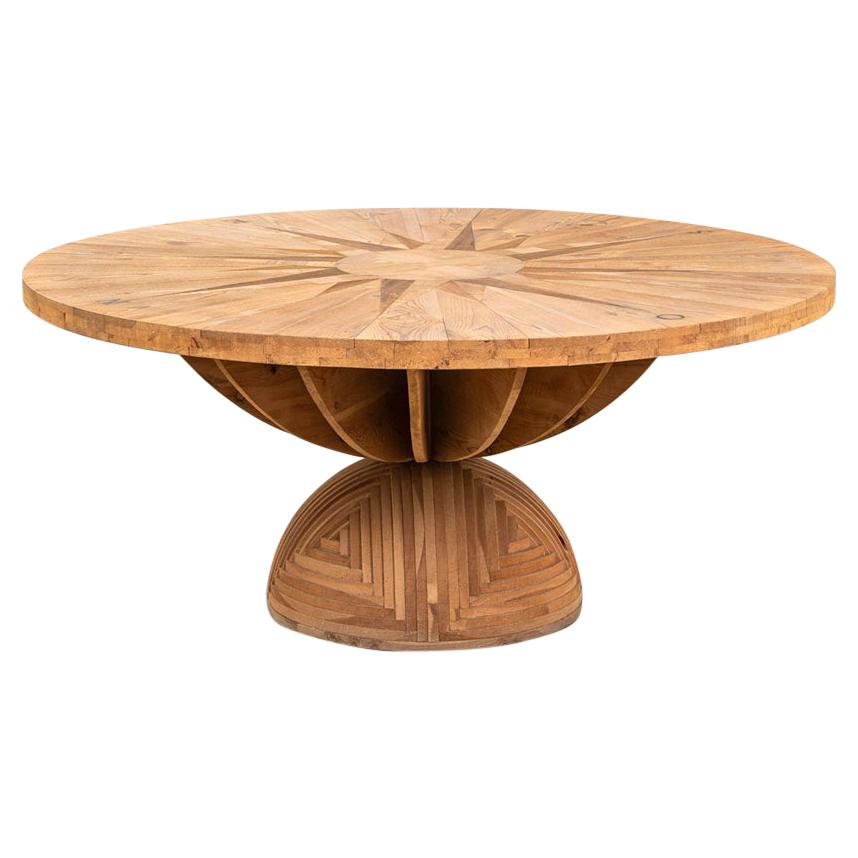 20th Century Mario Ceroli "Rosa Dei Venti" Table in Inlaid Wood for Poltronova