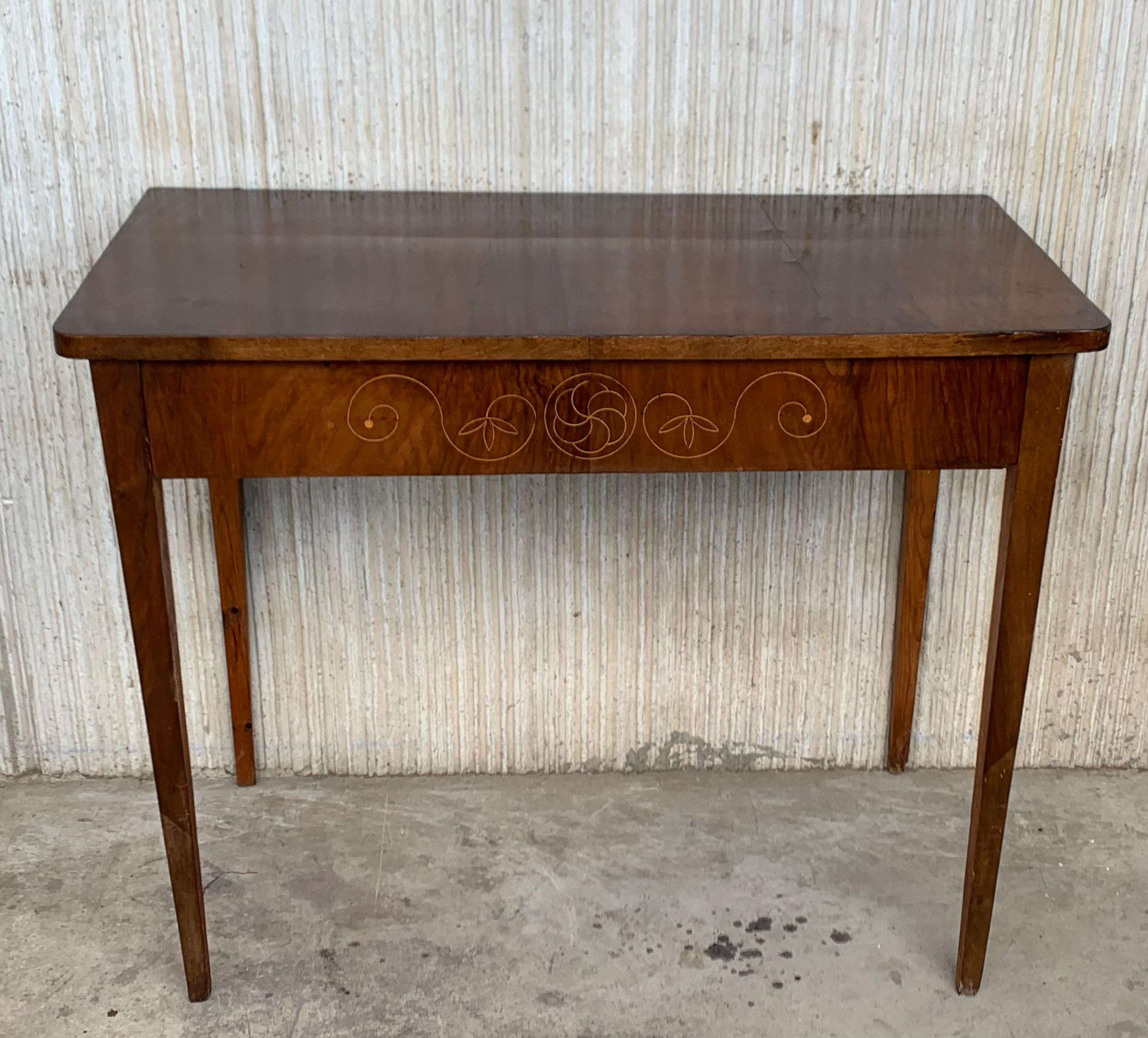 Charles X 20th Century Marquetry Console Table with Drawer and Tapered Legs For Sale