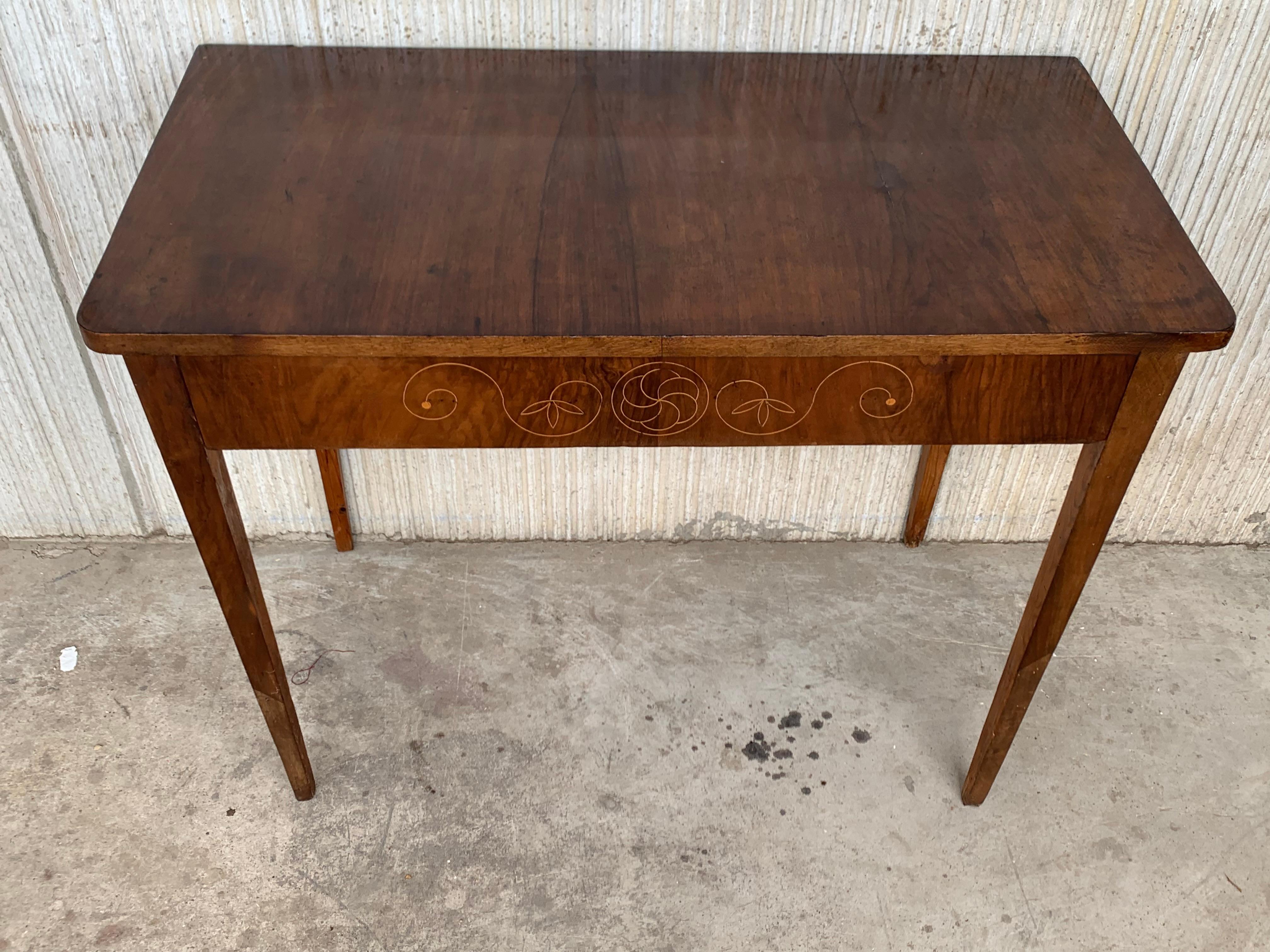Wood 20th Century Marquetry Console Table with Drawer and Tapered Legs For Sale