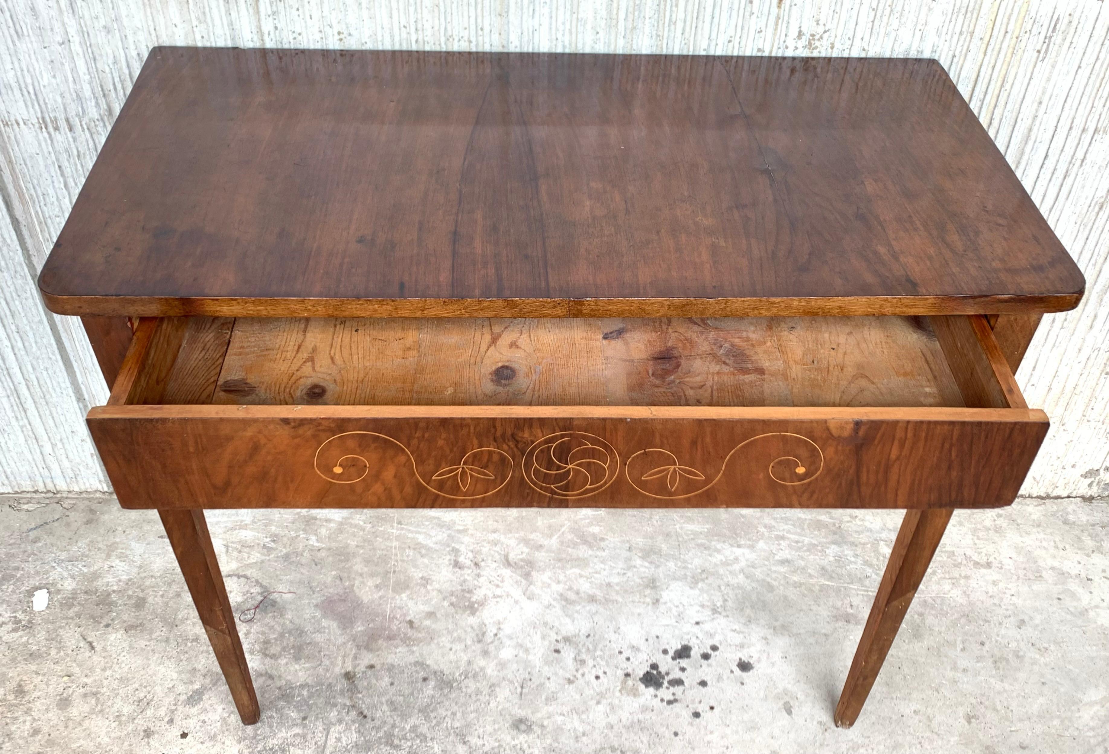 20th Century Marquetry Console Table with Drawer and Tapered Legs For Sale 3