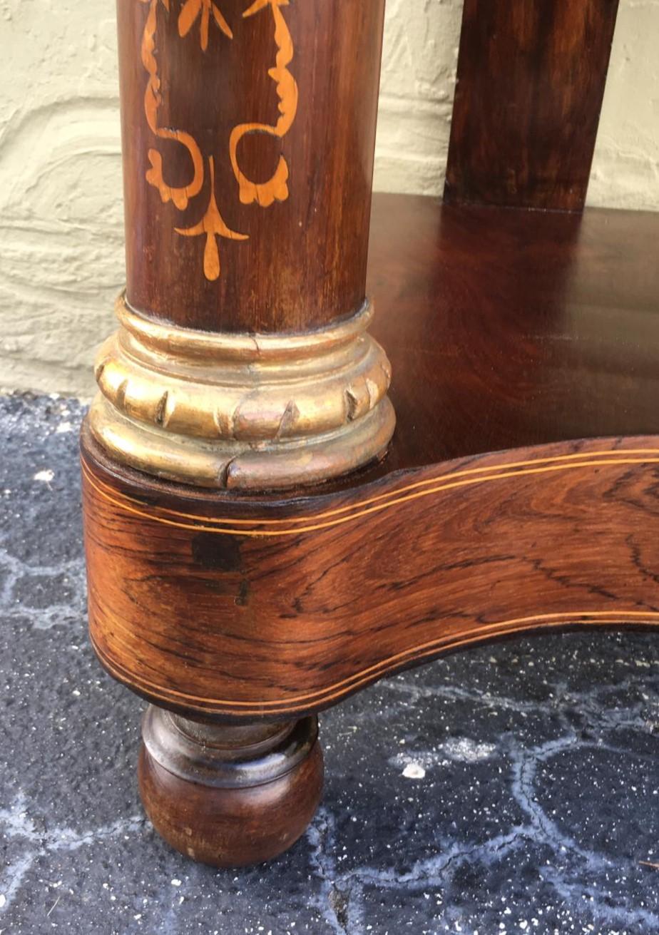 20th Century Marquetry Console Table with White Carrara Marble Top & Two Drawers For Sale 8