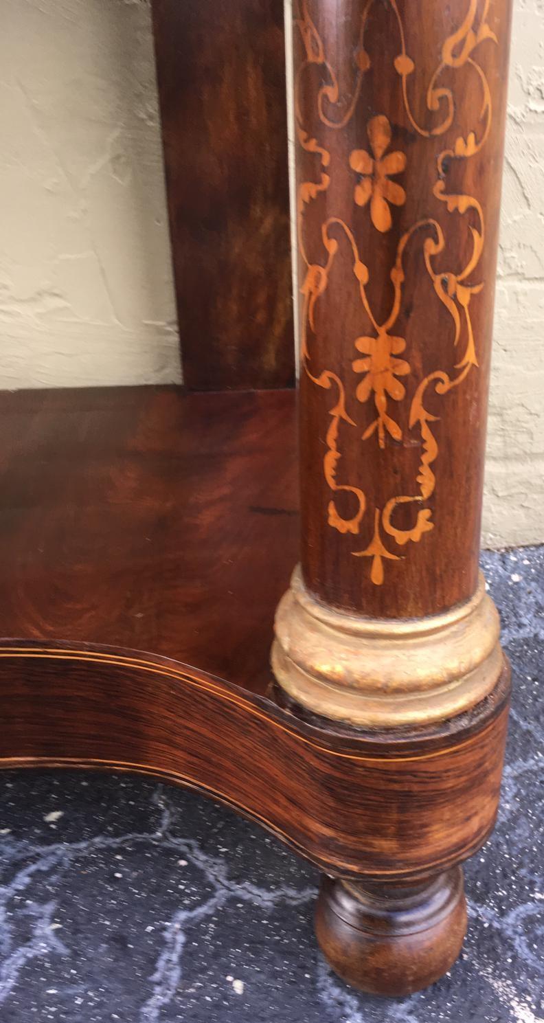 20th Century Marquetry Console Table with White Carrara Marble Top & Two Drawers For Sale 9