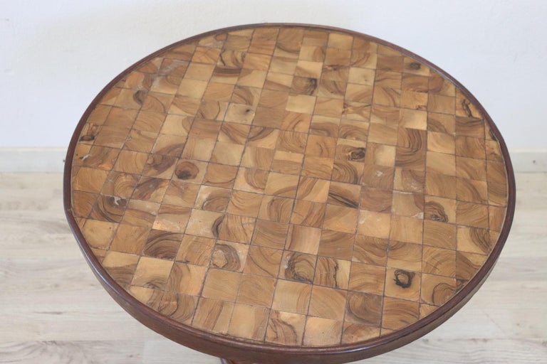 Mid-20th Century 20th Century Marquetry Wood Round Side Table or Sofa Table For Sale