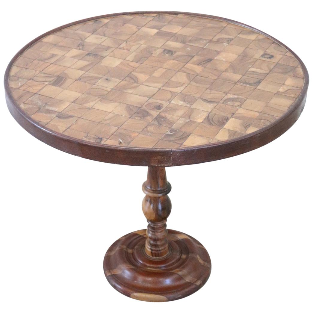 20th Century Marquetry Wood Round Side Table or Sofa Table