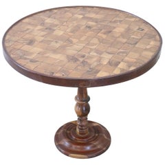 20th Century Marquetry Wood Round Side Table or Sofa Table