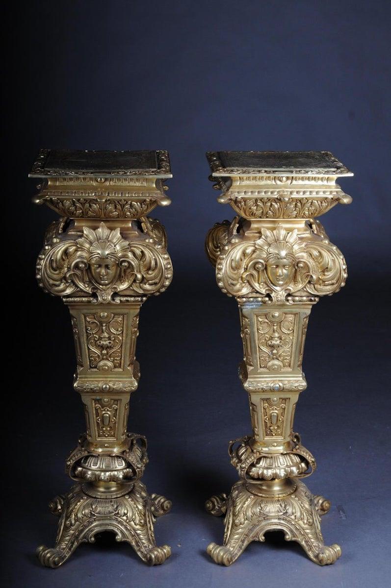20th Century Massive Finely Engraved Bronze Pillar or Column, Gold For Sale 12