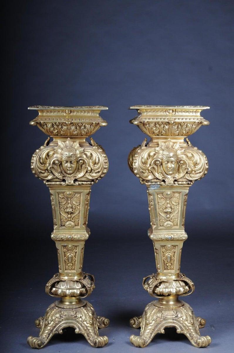 20th Century Massive Finely Engraved Bronze Pillar or Column, Gold For Sale 14