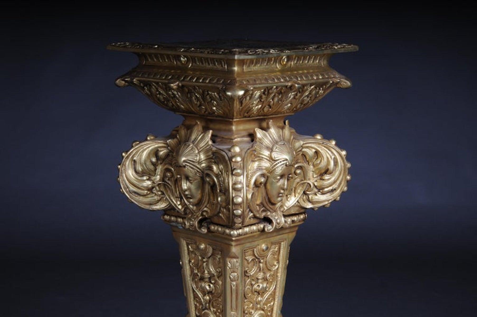 20th Century Massive Finely Engraved Bronze Pillar or Column, Gold For Sale 1