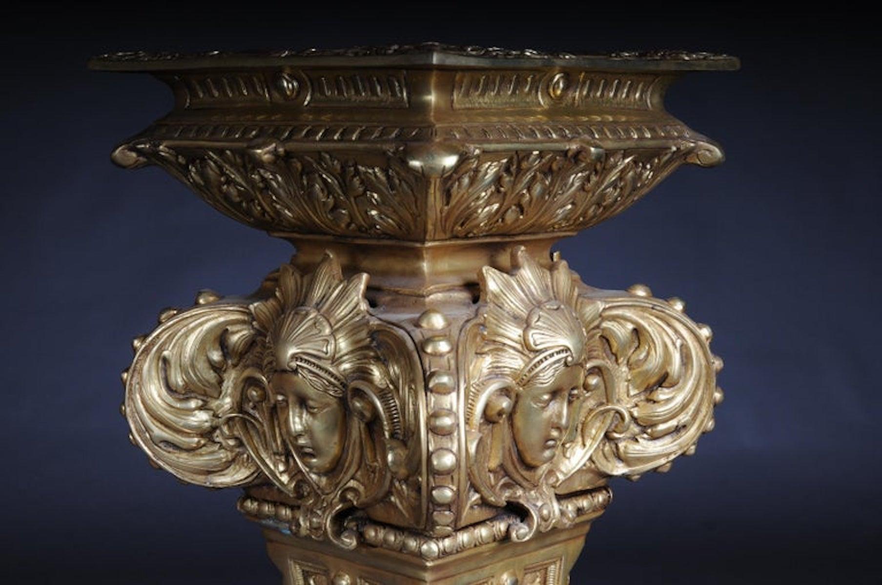 20th Century Massive Finely Engraved Bronze Pillar or Column, Gold For Sale 3