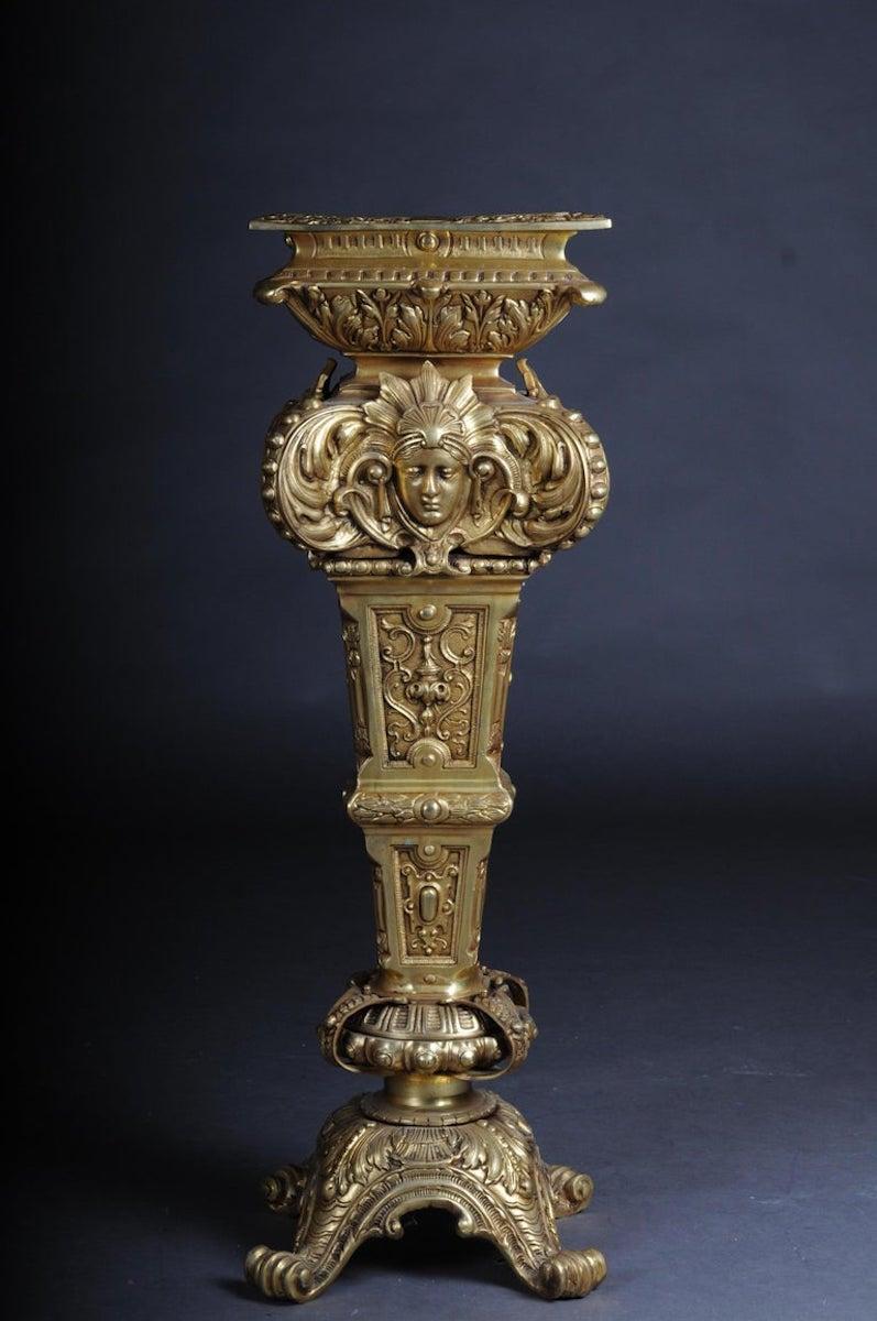 20th Century Massive Finely Engraved Bronze Pillar or Column, Gold For Sale 4