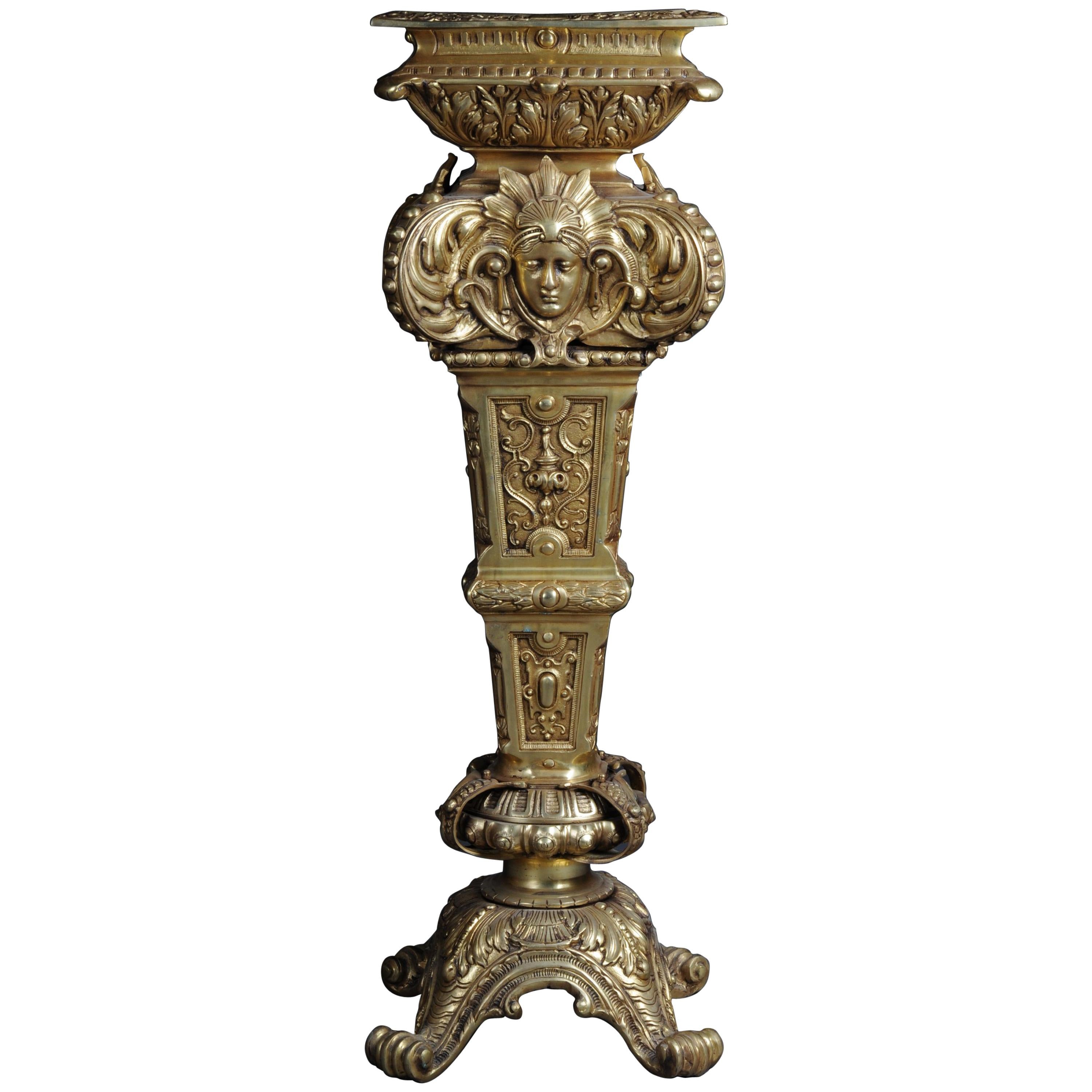 20th Century Massive Finely Engraved Bronze Pillar or Column, Gold For Sale