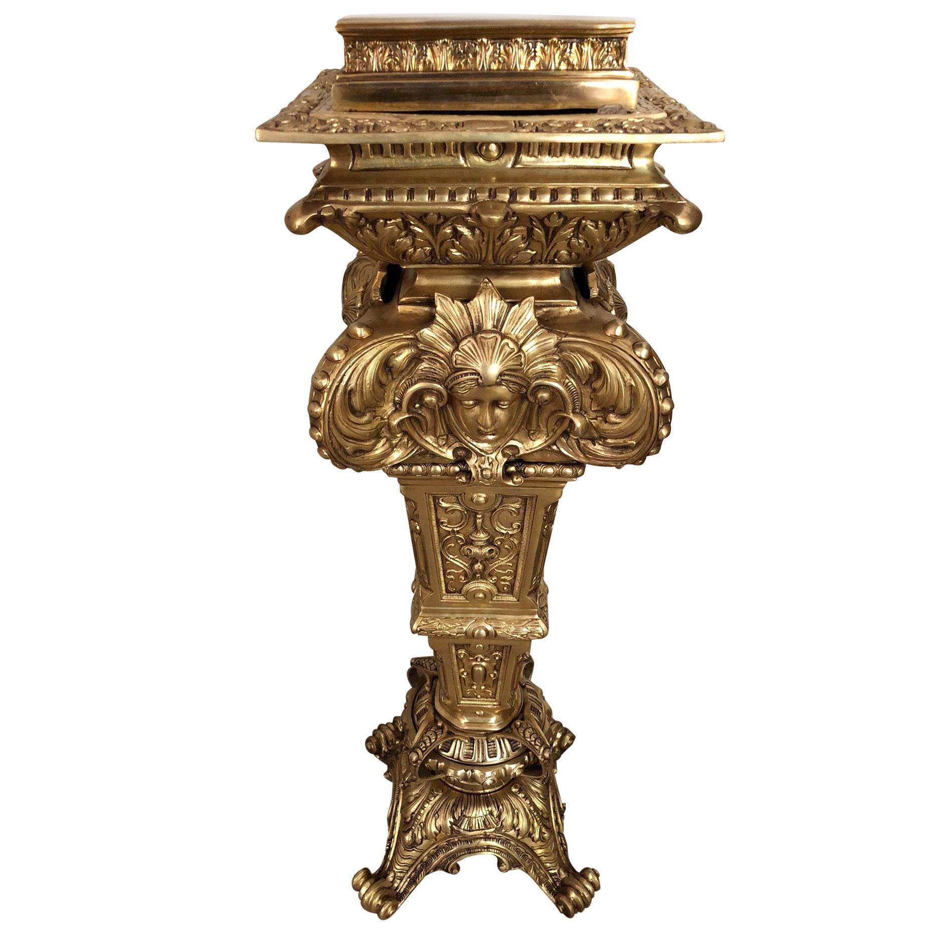 20th Century Massive Finely Engraved Bronze Pillar or Column, Gold For Sale