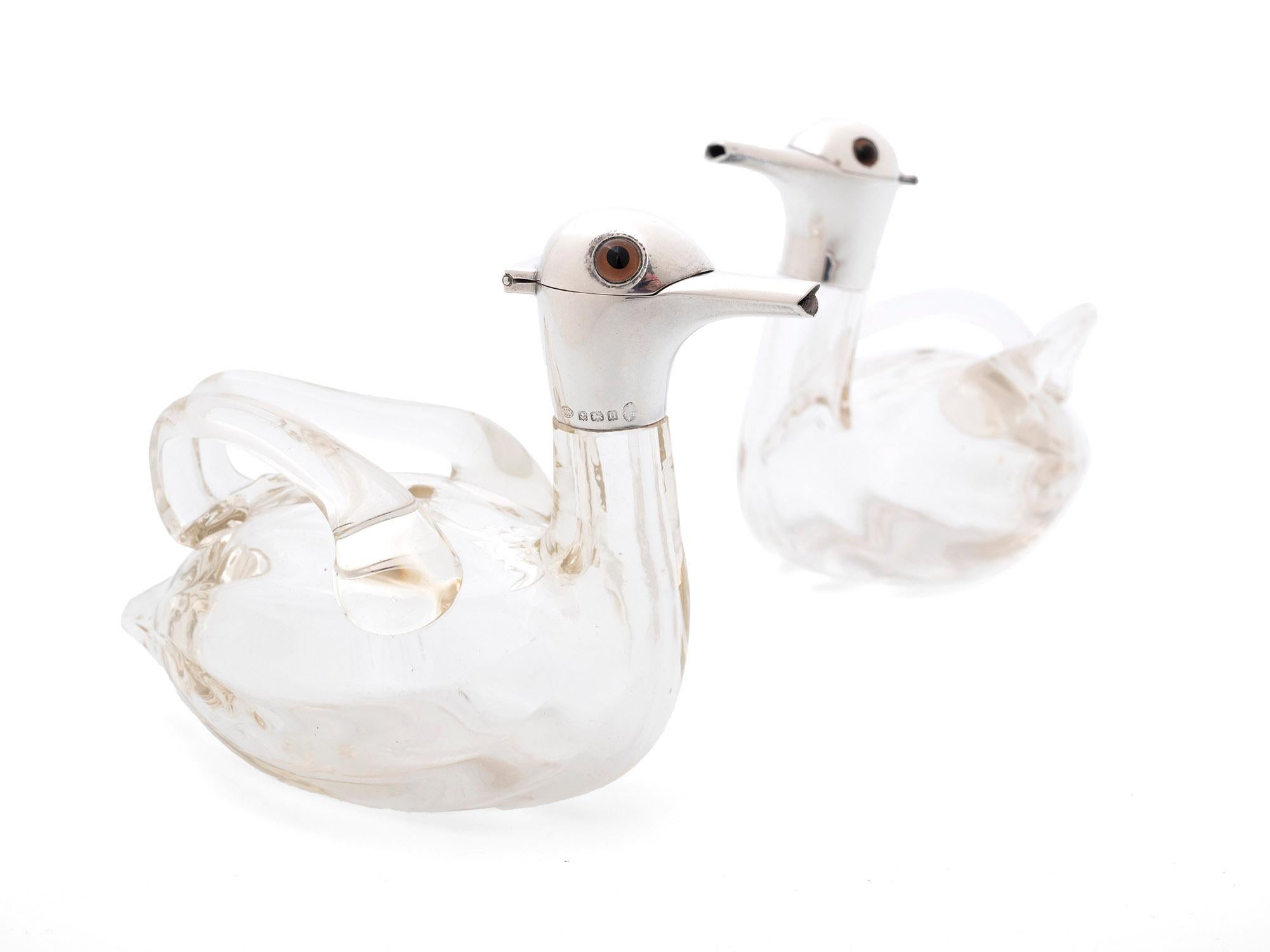 20th Century Matched Pair of Glass Duck Decanters For Sale 2